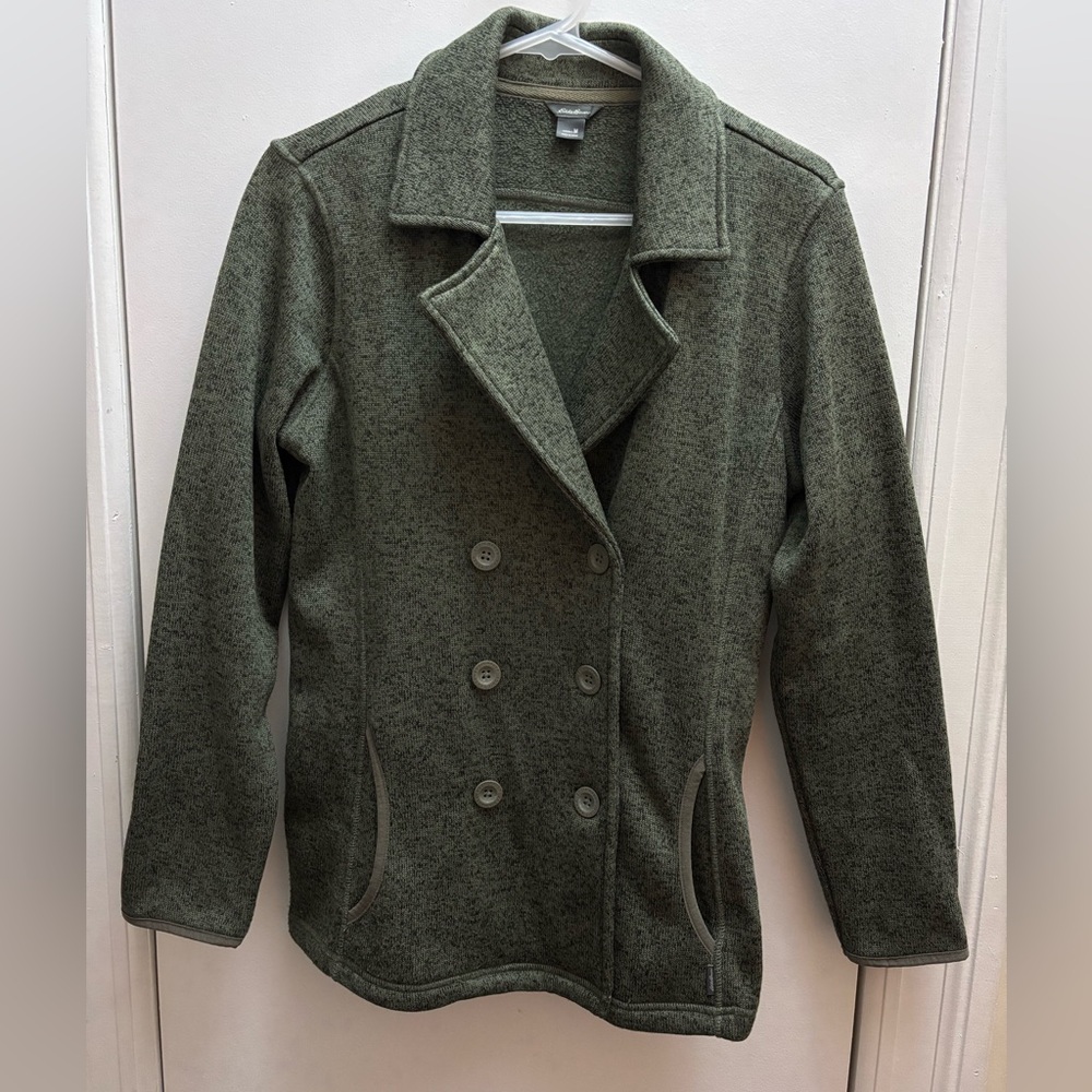 Eddie Bauer Olive Double-Breasted Pea Coat